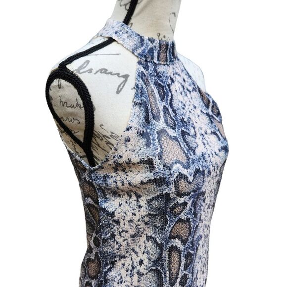 Cable & Gauge -208 Snakeskin‎ Print Halter Neck Tank Top Grey Cream NWT XS - Picture 3 of 10